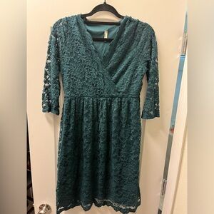 Forest Green Lace Overlap Maternity Wrap Dress